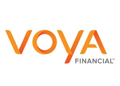 Voya Financial logo: orange text on white background. Text spells