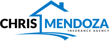 Chris Mendoza Insurance Agency logo: Blue house graphic, black "CHRIS", blue "MENDOZA" text.
