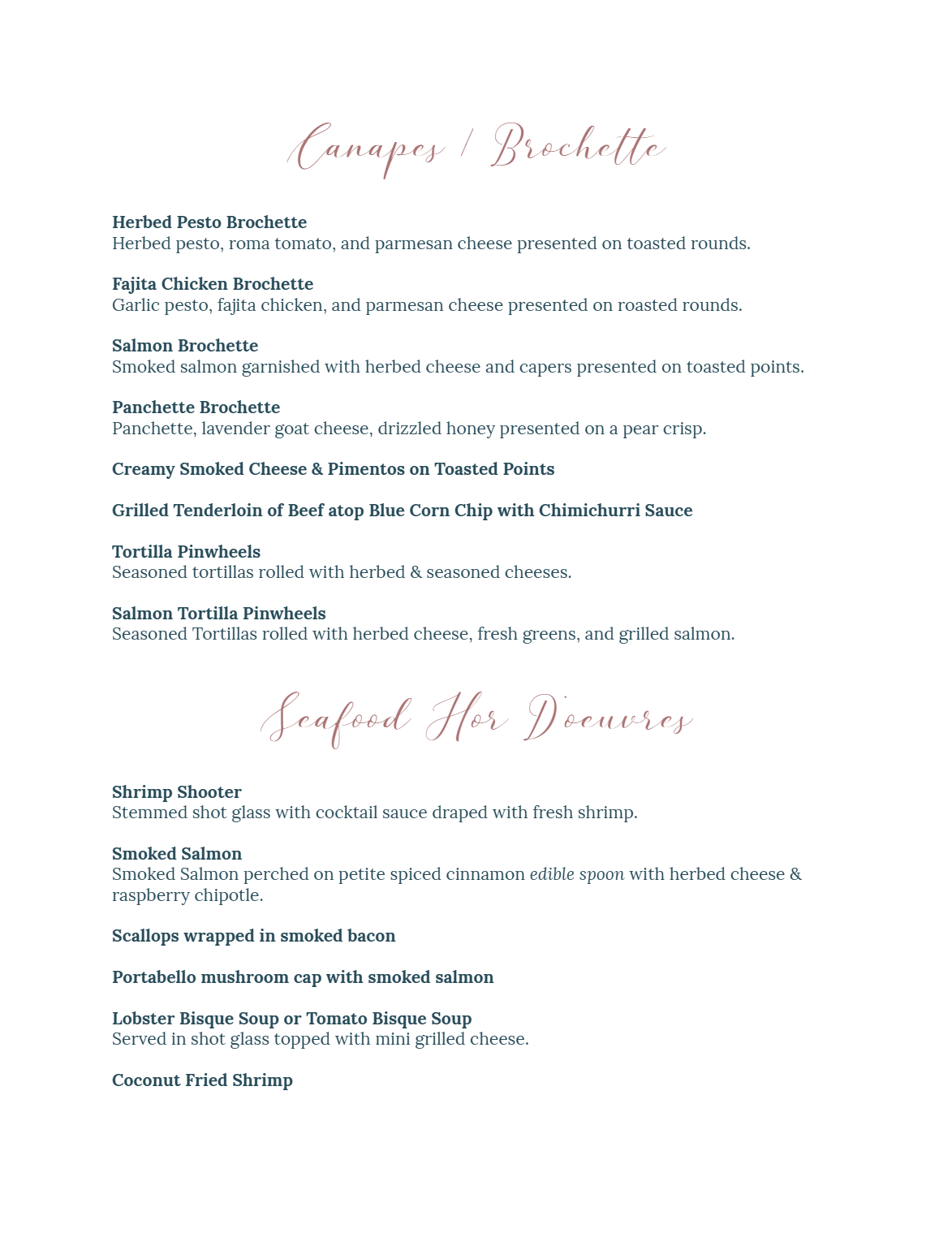 A menu for a restaurant with a lot of food on it.