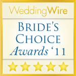 A wedding wire bride 's choice awards '11 badge with five stars.