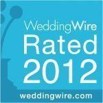 A blue badge that says wedding wire rated 2012 on it.