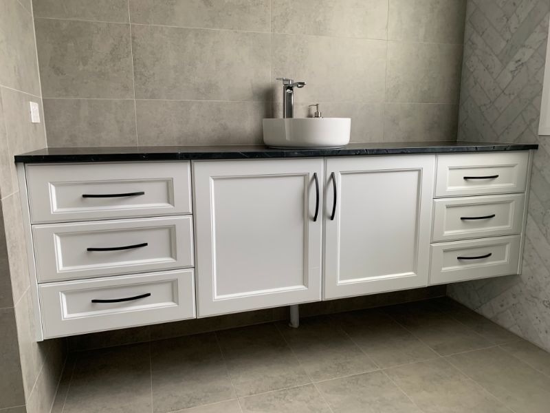 White Drawer Underneath Black Bench Top — Innovative Design in Salamander Bay, NSW