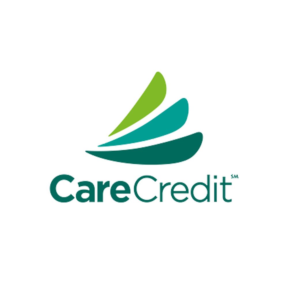 The logo for carecredit is a green and blue swirl.