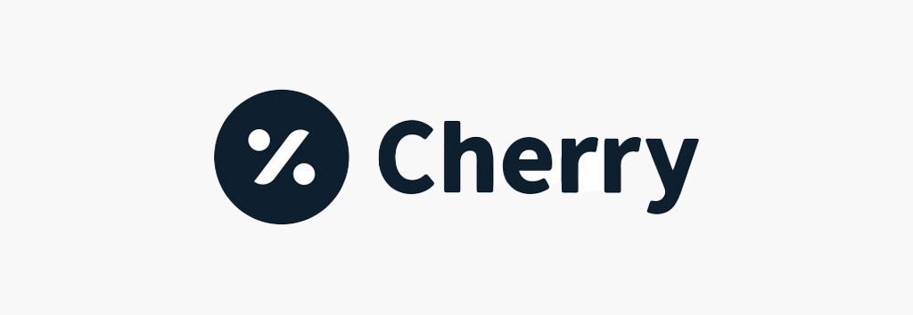 The logo for cherry is a black circle with the word cherry inside of it.