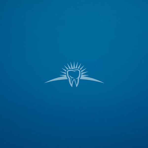 A tooth with wings is on a blue background.