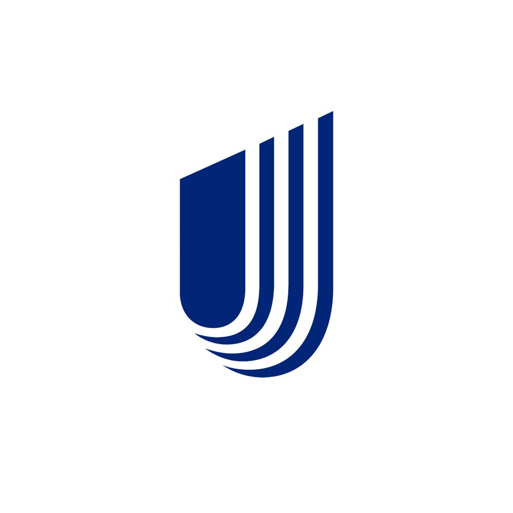 A blue letter u with a shield on a white background.