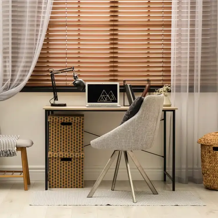 faux wood blinds close up