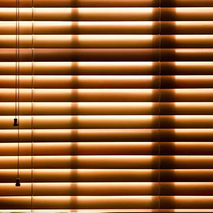 a close up real wood blinds