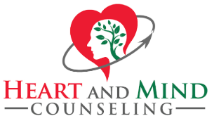 A logo for heart and mind counseling with a heart and a tree