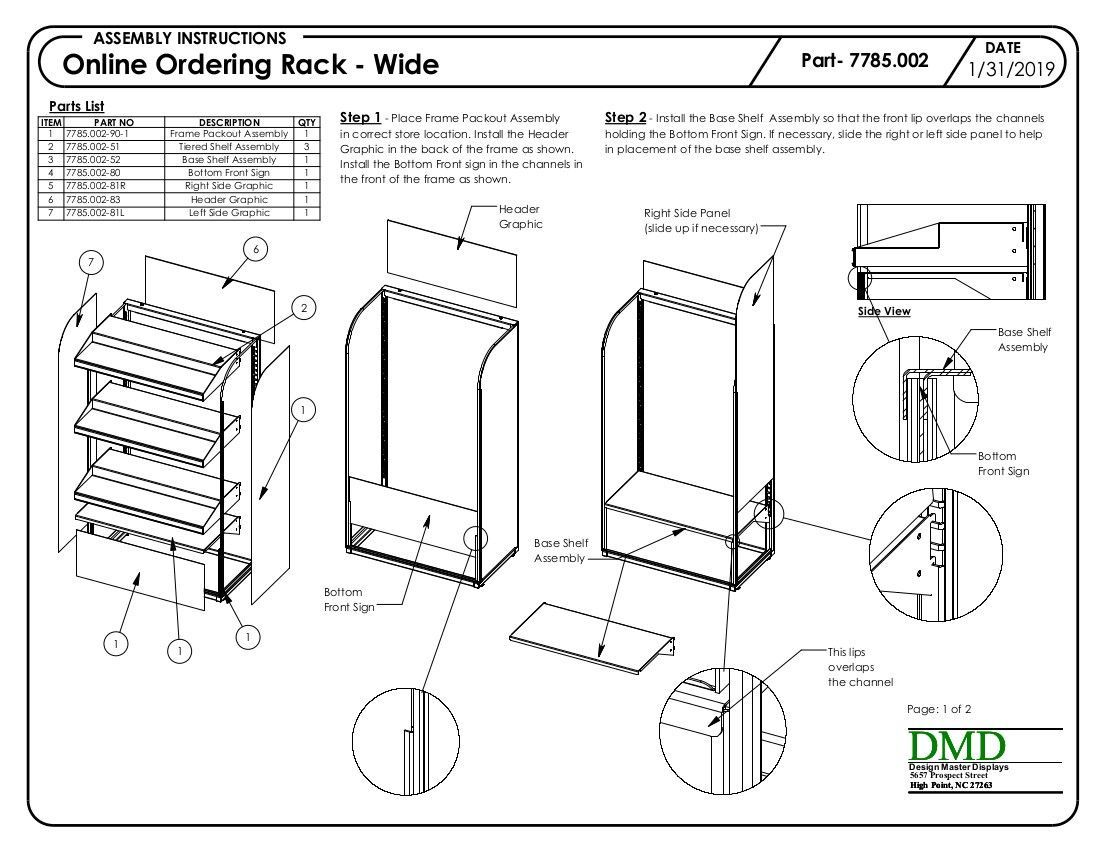 A black and white drawing of an online ordering rack - wide.