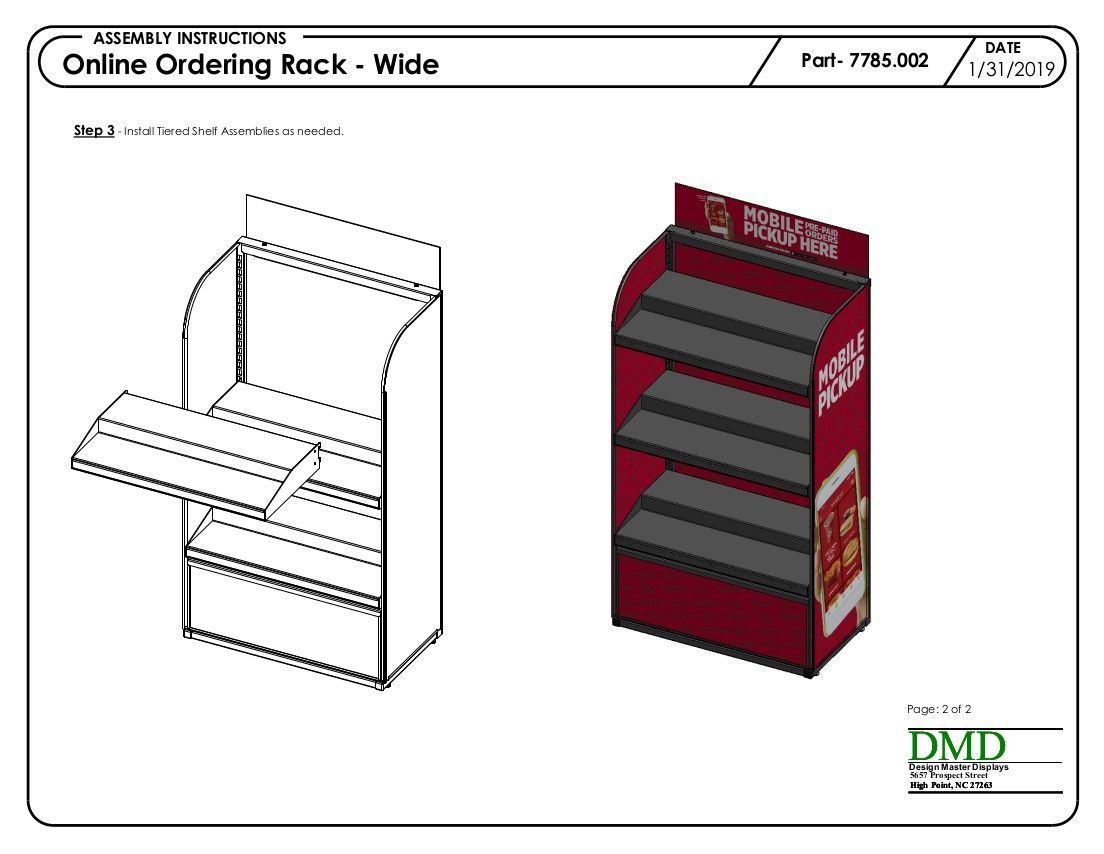 A drawing of an online ordering rack - wide