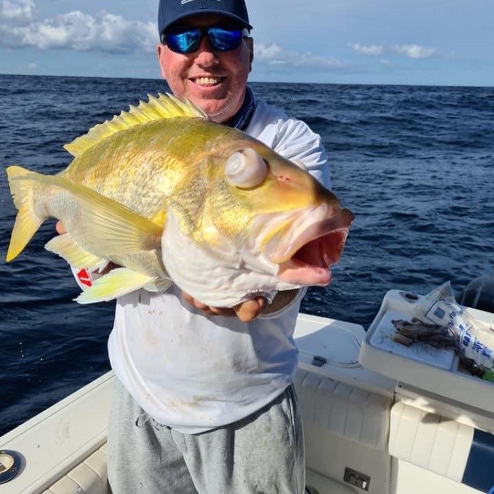 A man is holding a large fish on a boat