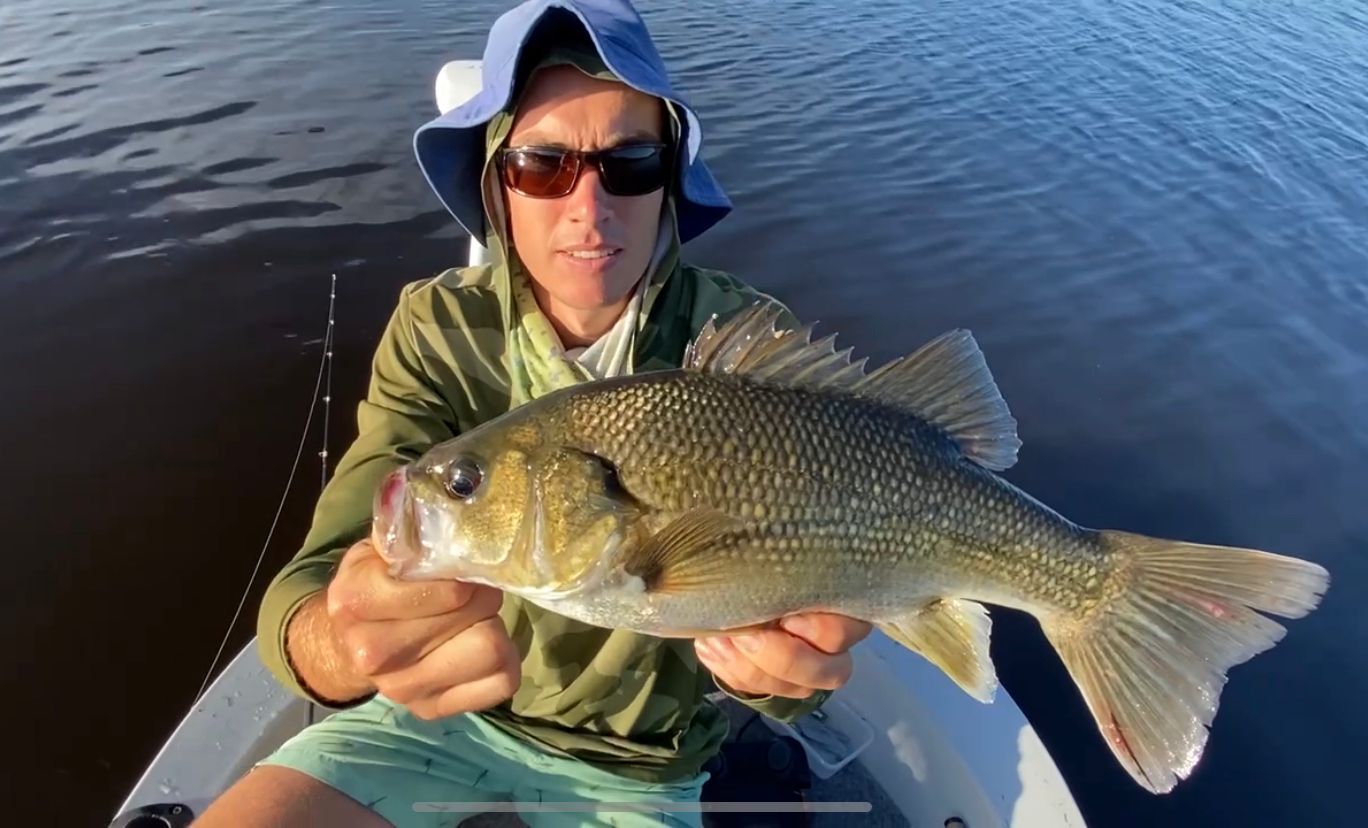 A man in a boat is holding a fish in his hands.