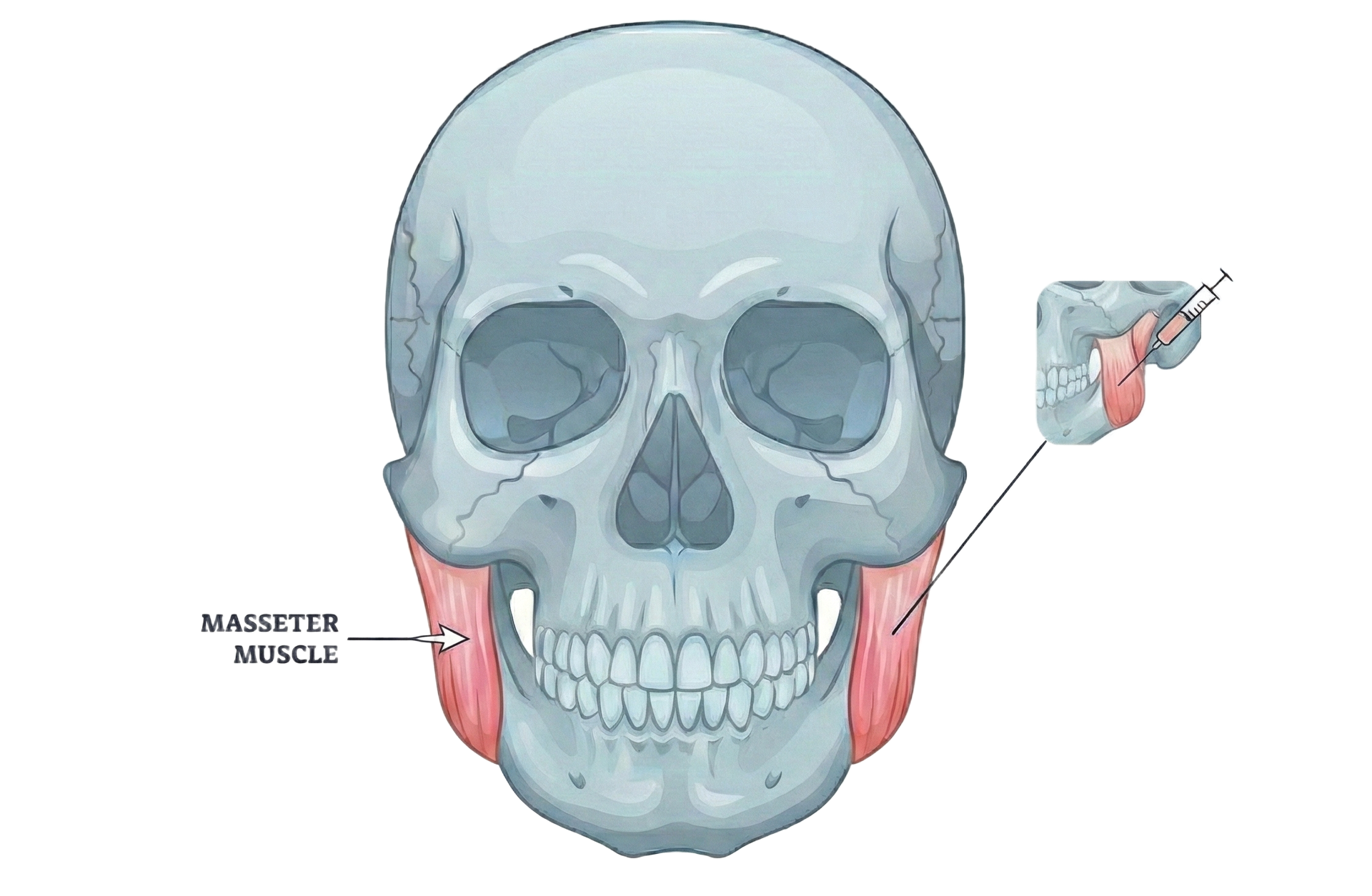 Illustration of botox injections for masseter reduction
