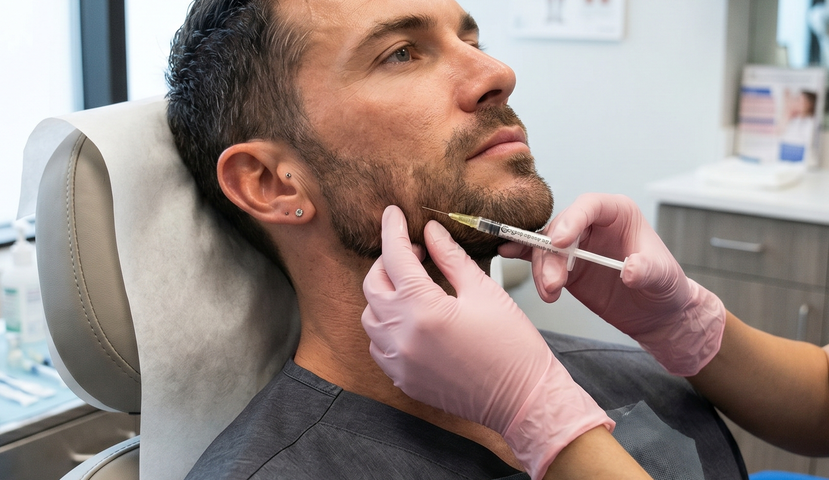 man receiving brotox/Botox injections treatment