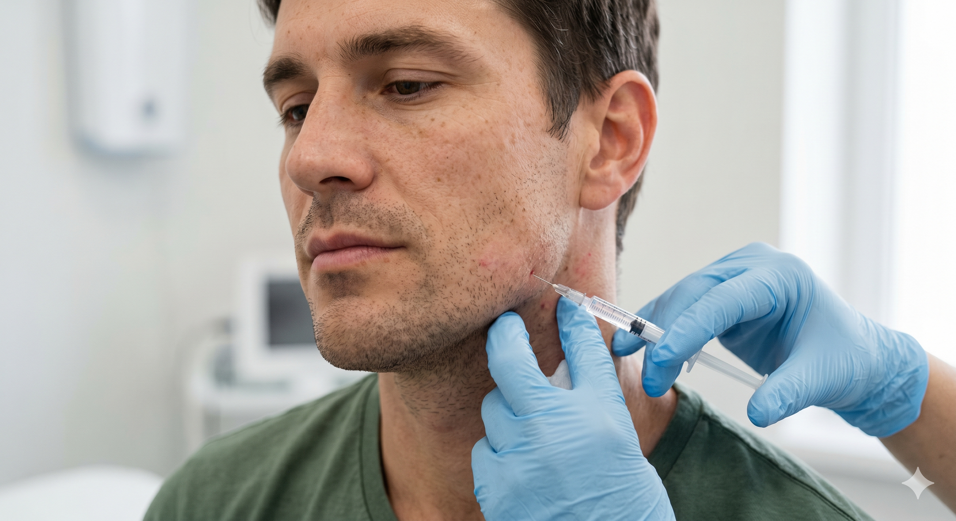 Man receiving dermal fillers for Facial Masculinization Treatment