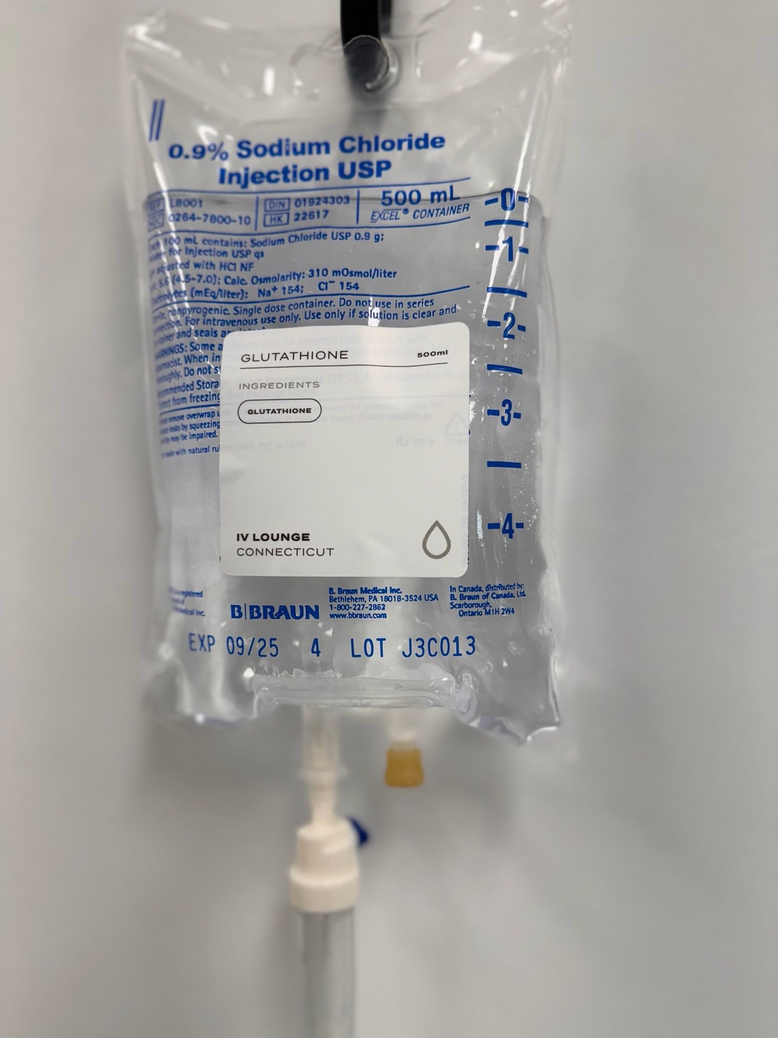 IV bag labeled 