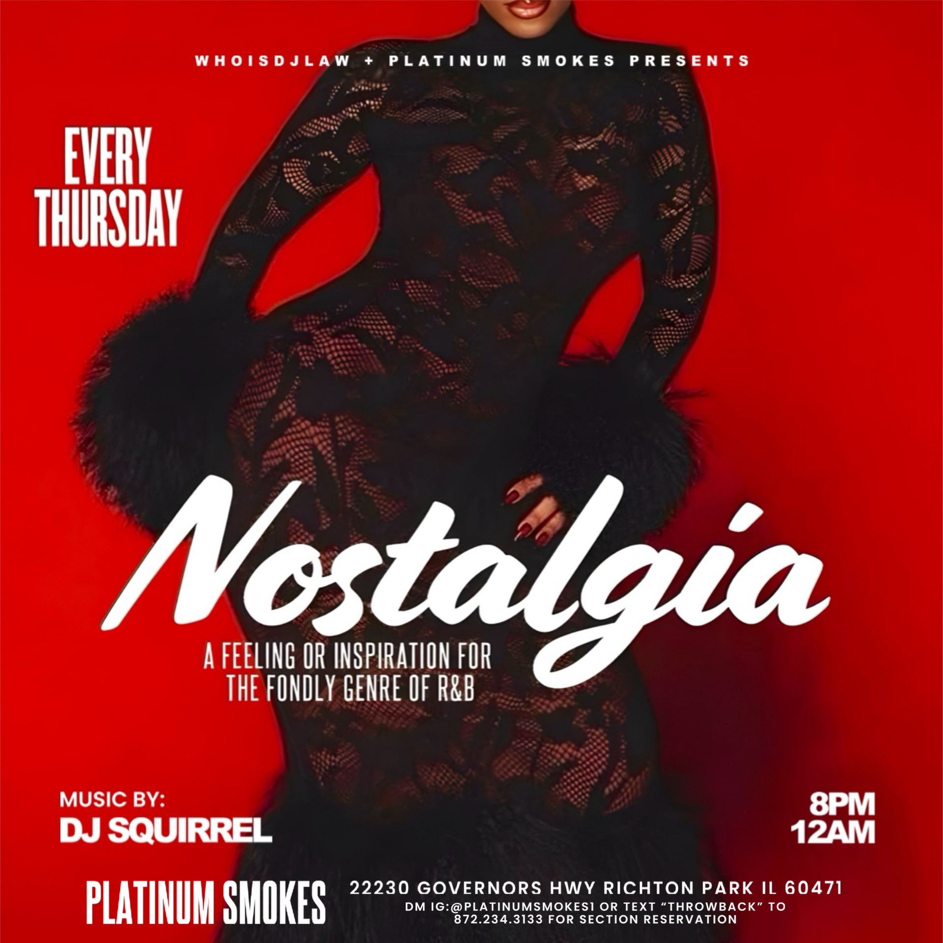 A poster for nostalgia every thursday featuring dj squirrel