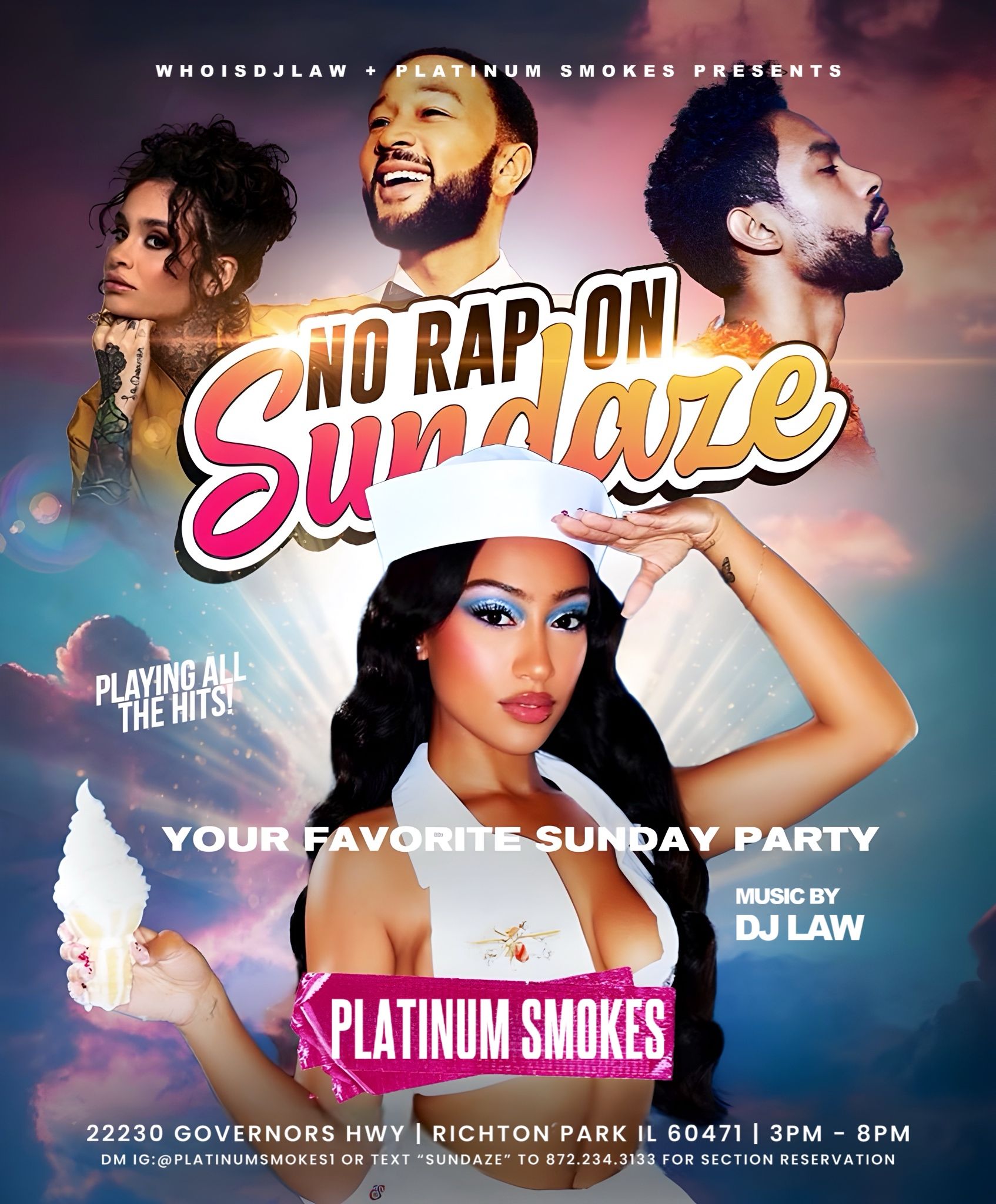 A poster for a sunday party called no rap on summer