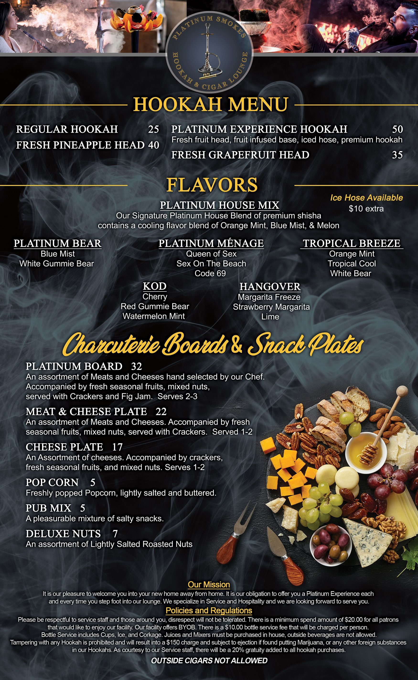 A menu for a restaurant with a variety of food on it.