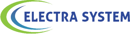 Un logo per Electra System con un cerchio verde e blu.