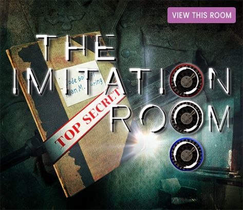 Op een tafel ligt een boek met de titel 'De imitation room'