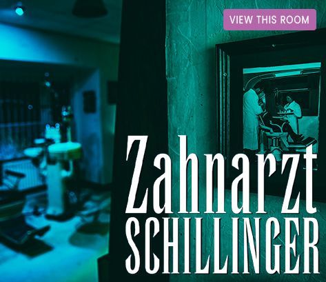 Een foto van een tandartsstoel met de tekst zahnarzt schillinger