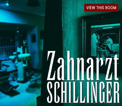 Een foto van een tandartsstoel met de tekst zahnarzt schillinger