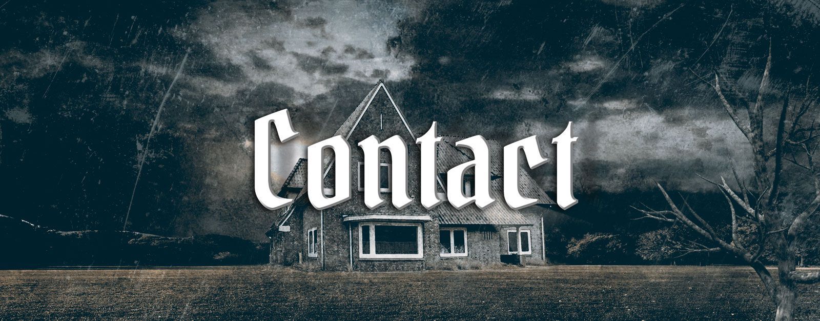 Een zwart-witfoto van Villa BreTil met daarop de tekst 'contact'.
