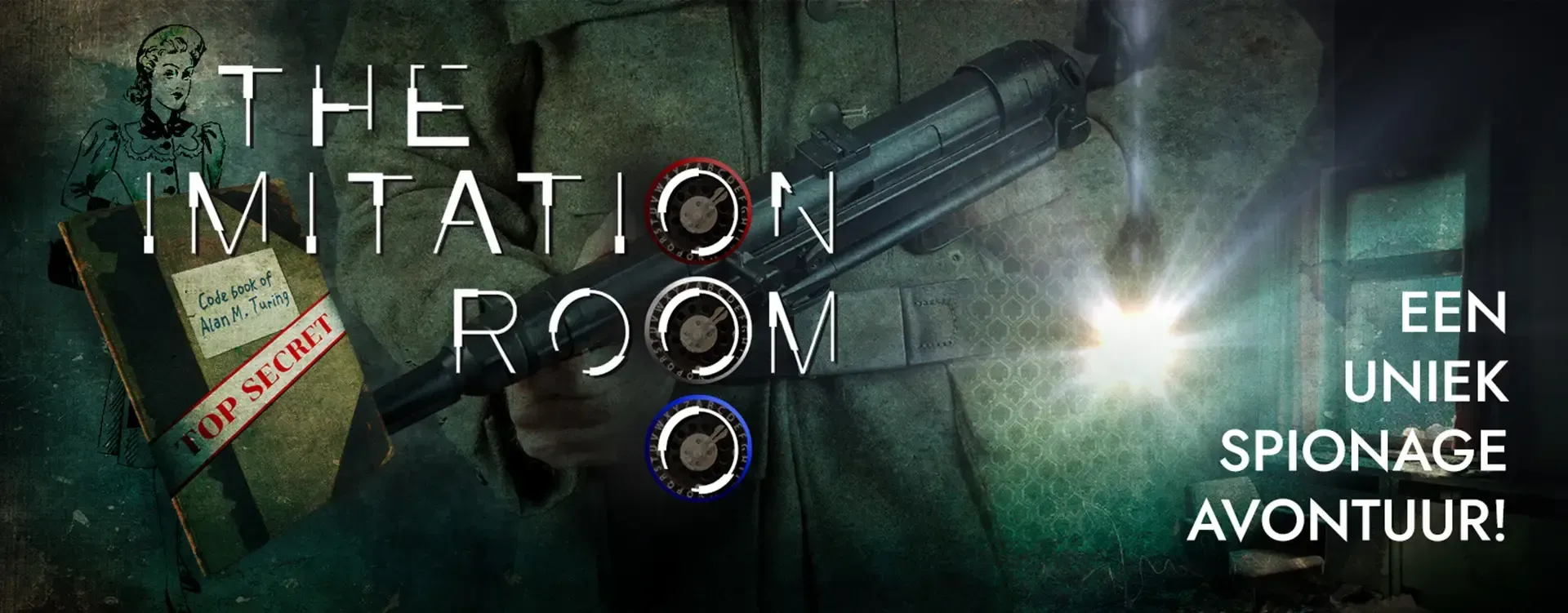Een poster voor een Escaperoom genaamd de imitation room.