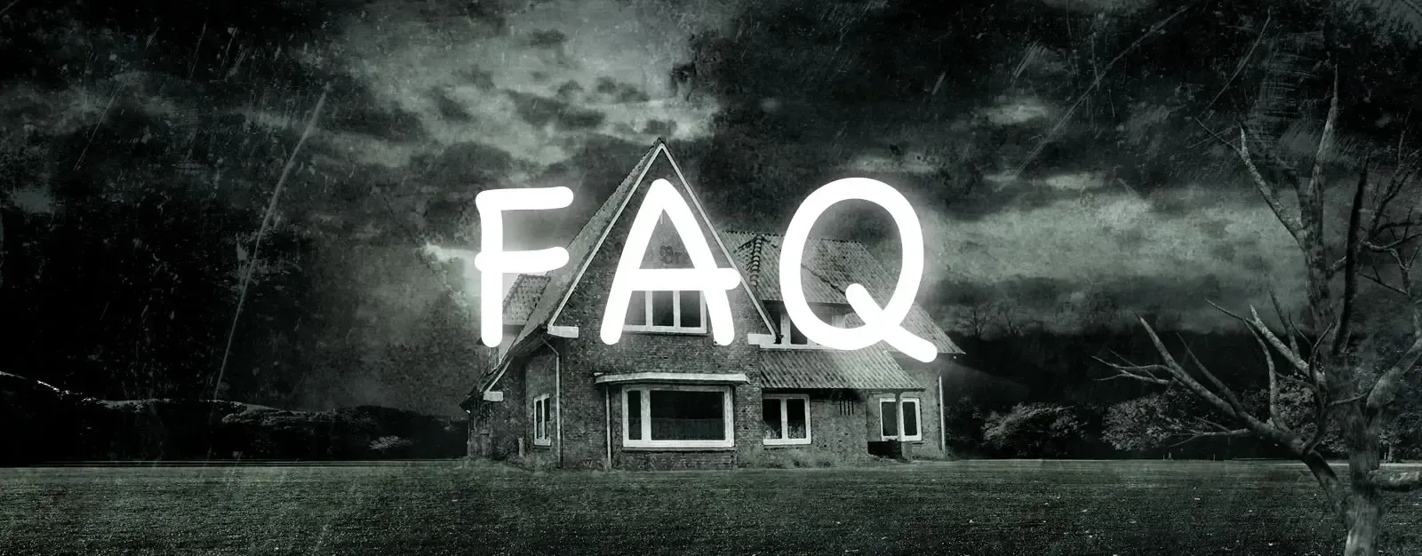 Een zwart-witfoto van Villa BreTil huis met het woord faq erboven.