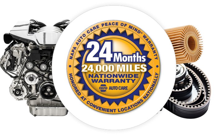 A sticker that says 24 months 24000 miles nationwide warranty | White Sulphur Garage