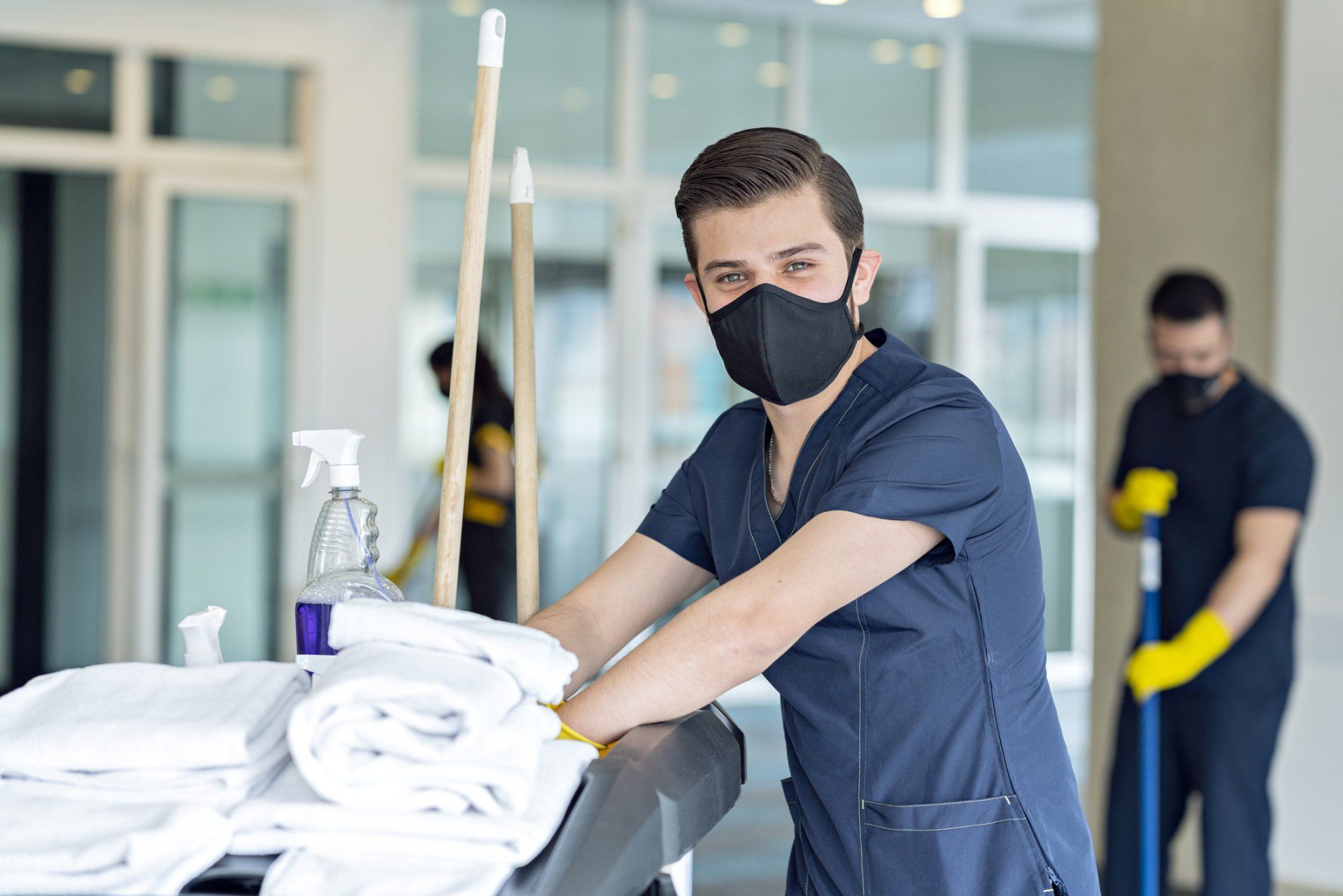 Janitor Wearing Mask - Northridge, CA - Executive-Suite Services