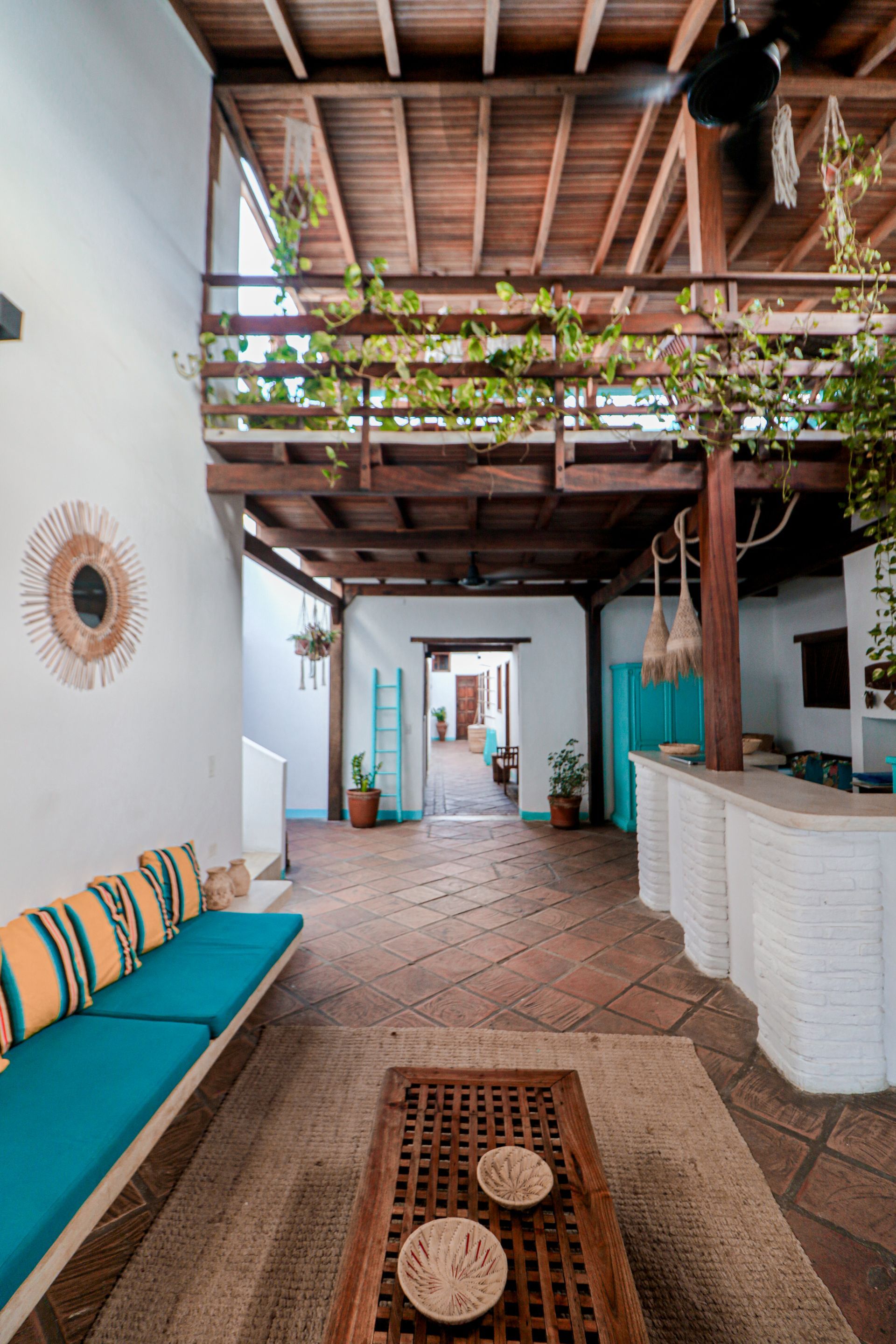 A living room with a couch and a coffee table.