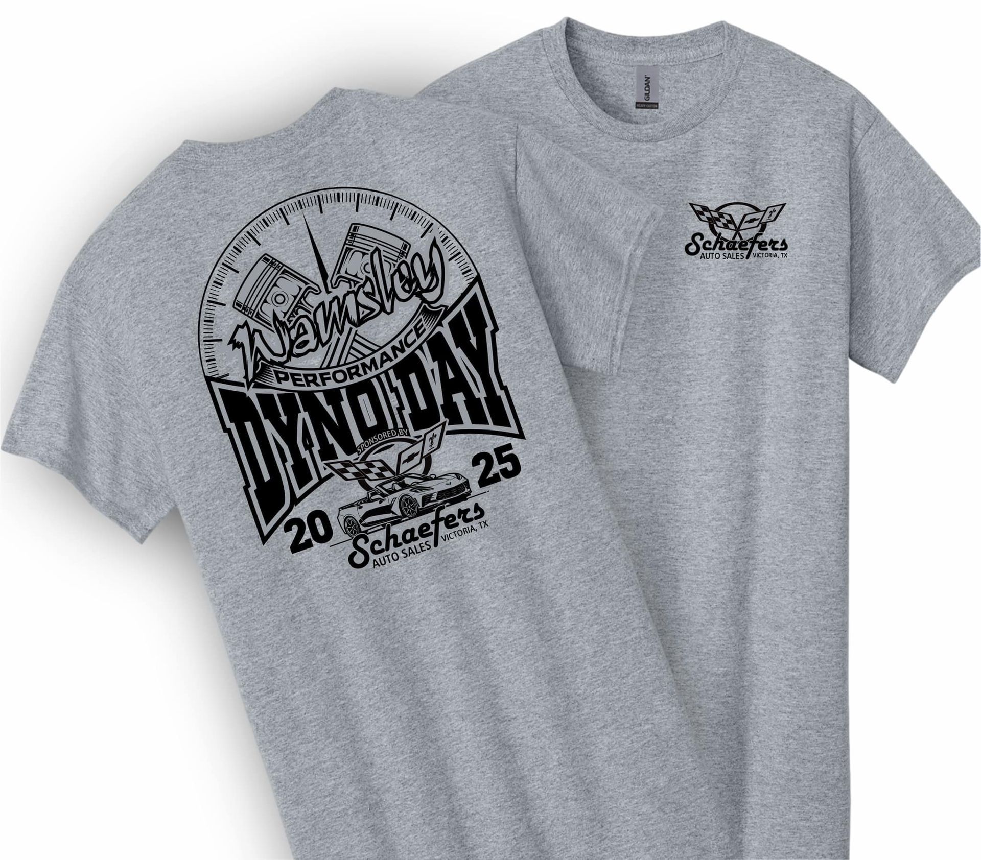 Gray t-shirt with front and back logos, 