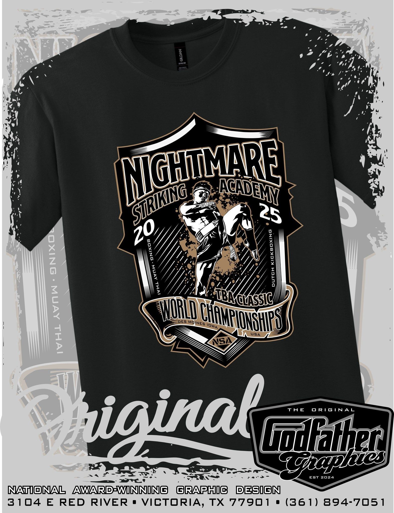 Black t-shirt with a 