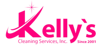Logo for Kelly's Cleaning Services, Inc. in pink with a star, founded in 2001.