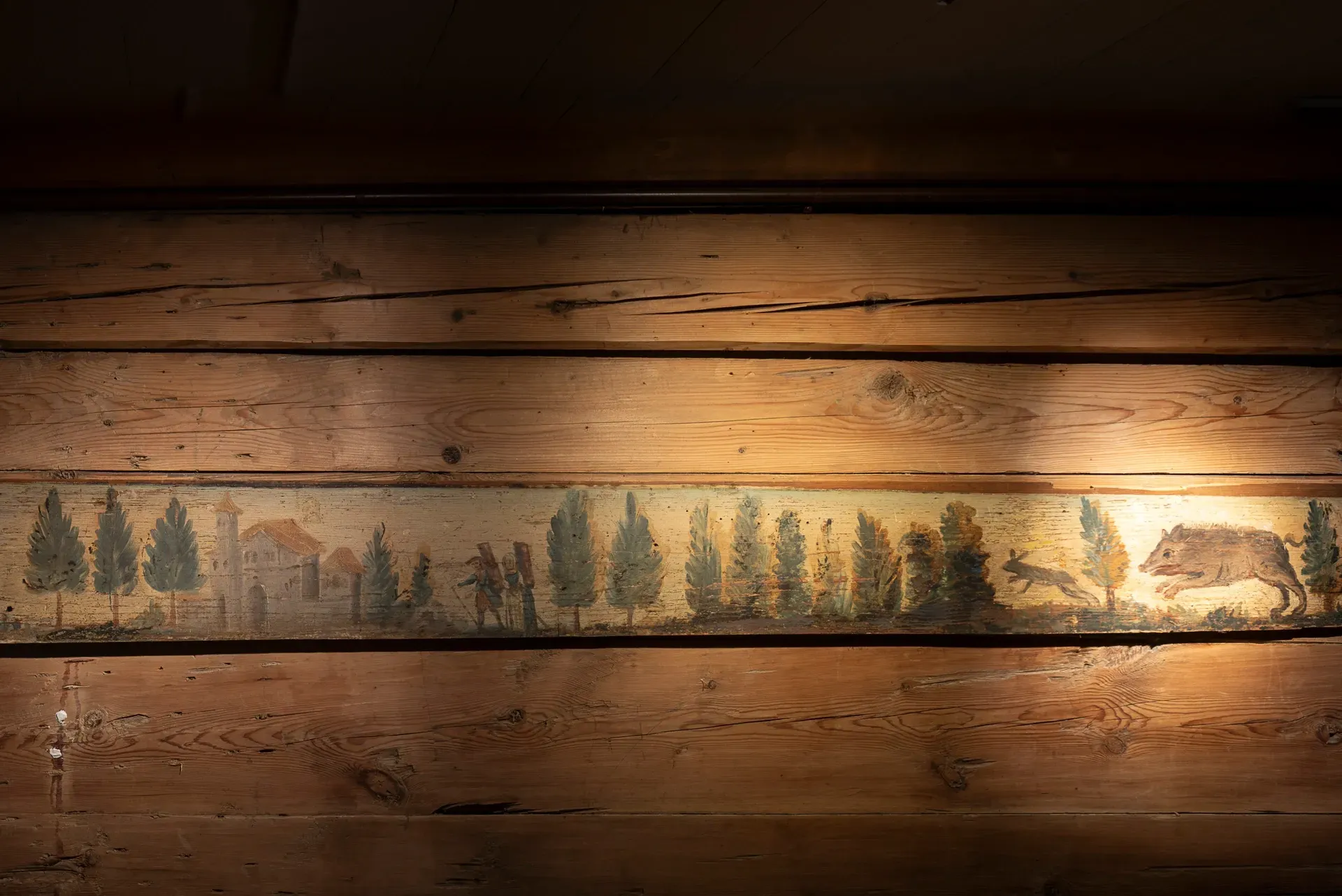 Historische Wandmalerei mit Landschaft und Tiermotiven im Heimatmuseum Ackerhus