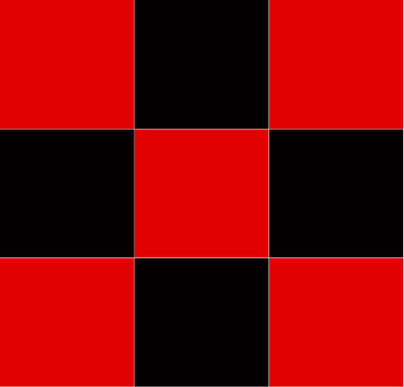 A red and black checkered pattern on a white background.