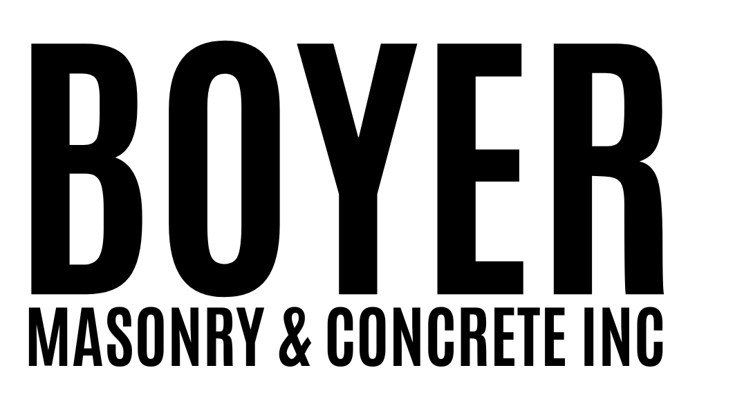 A black and white logo for boyer masonry and concrete inc.