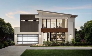 white modern house with new garage doors