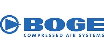 Il logo Boge Compress Air Systems è blu e bianco.