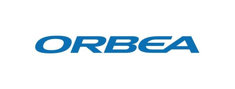 Das Orbea-Logo ist blau und weiß auf weißem Hintergrund.