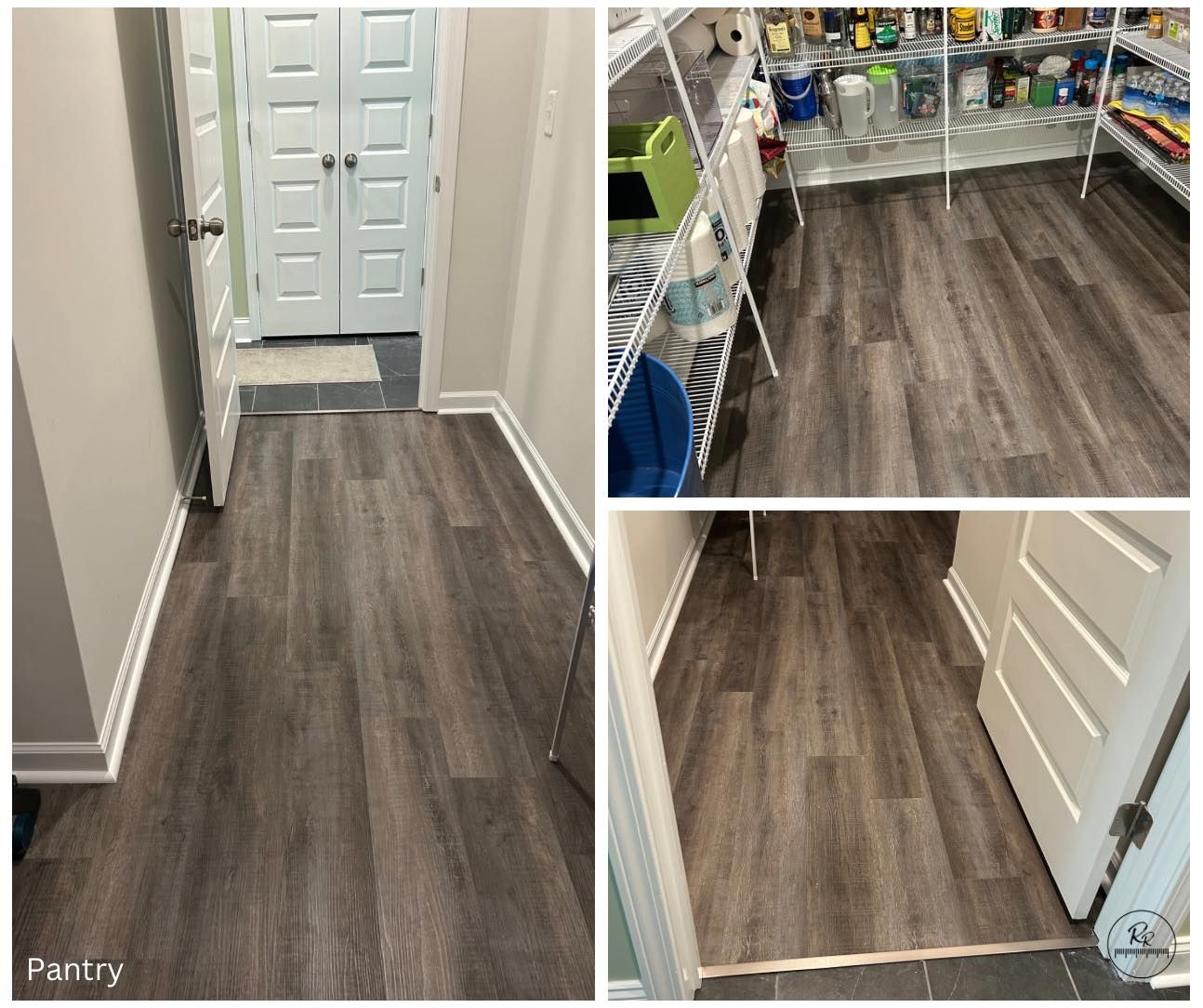 A before and after photo of a bedroom with a ceiling fan.