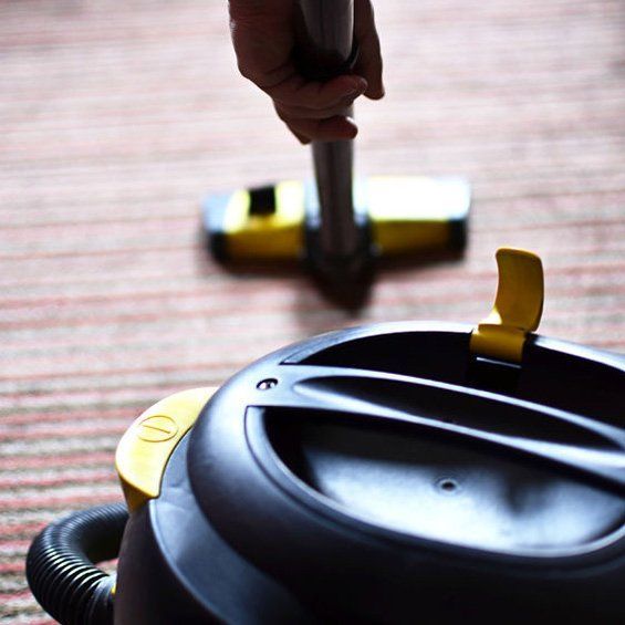 A person is using a vacuum cleaner on a carpet