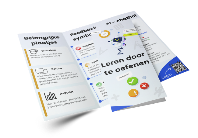 Voorbeeld van de Learn-flix flyer voor leerlingen met uitleg over de AI-chatbot en feedbacksymbolen.