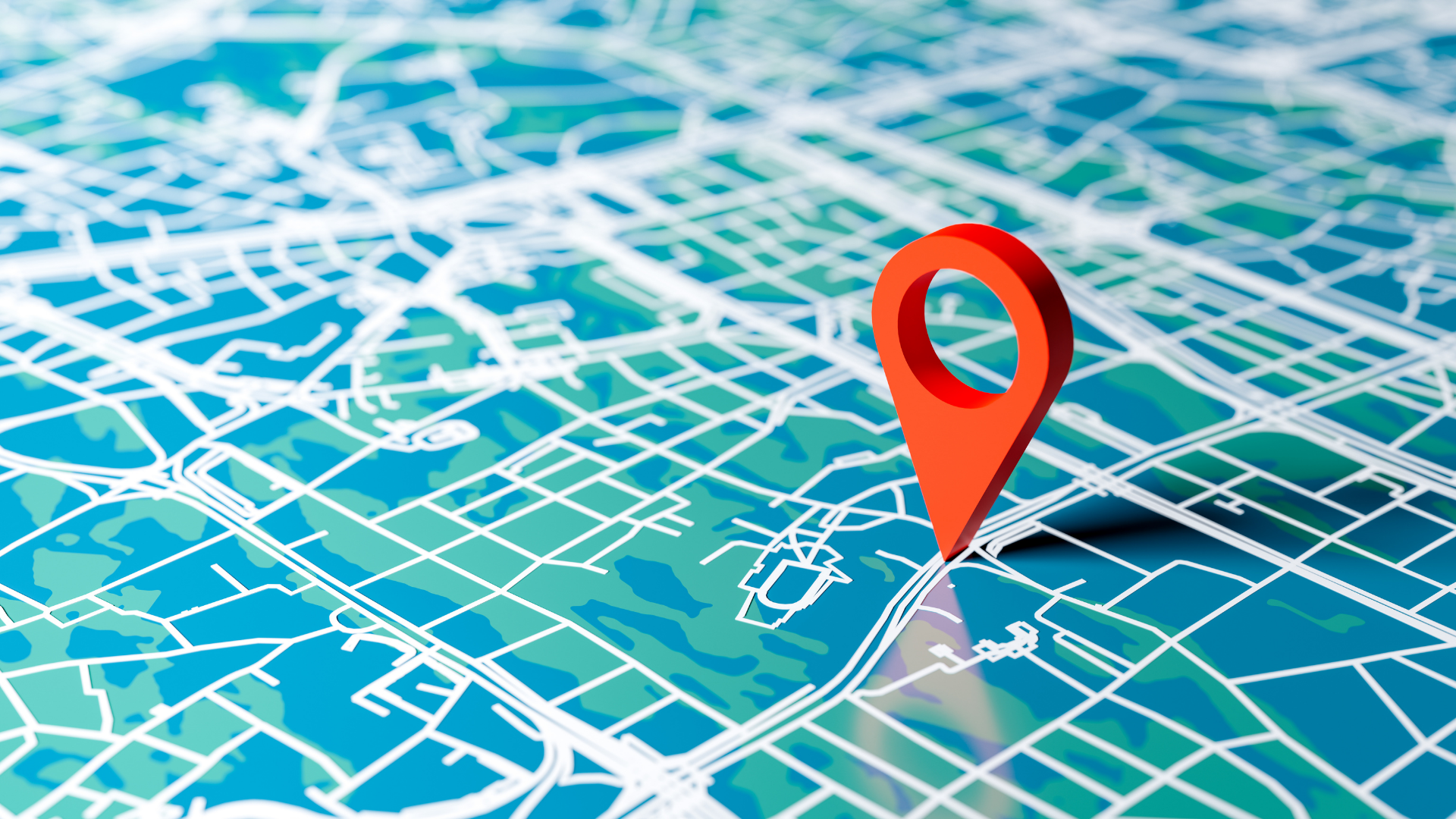 Red map pin marking a location on a blue street map