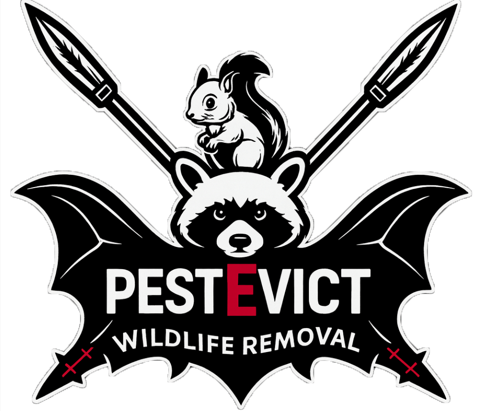 Logo: raccoon, squirrel, crossed spears, bat-shaped emblem, text 