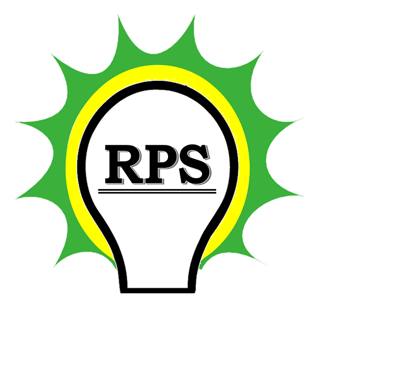 Green sunburst around a lightbulb shape with "RPS" in bold letters.
