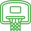 A green basketball hoop with a net attached to it.